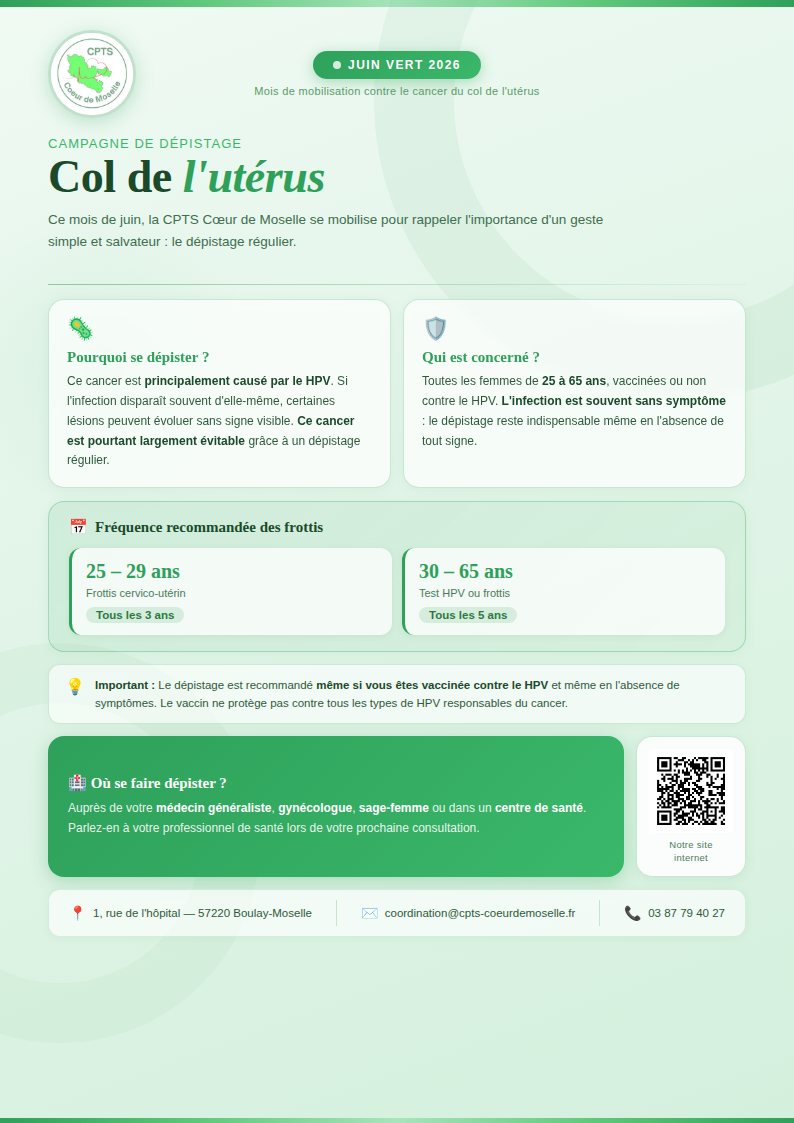 Juin Vert — Dépistage cancer col de l'utérus — CPTS Cœur de Moselle
